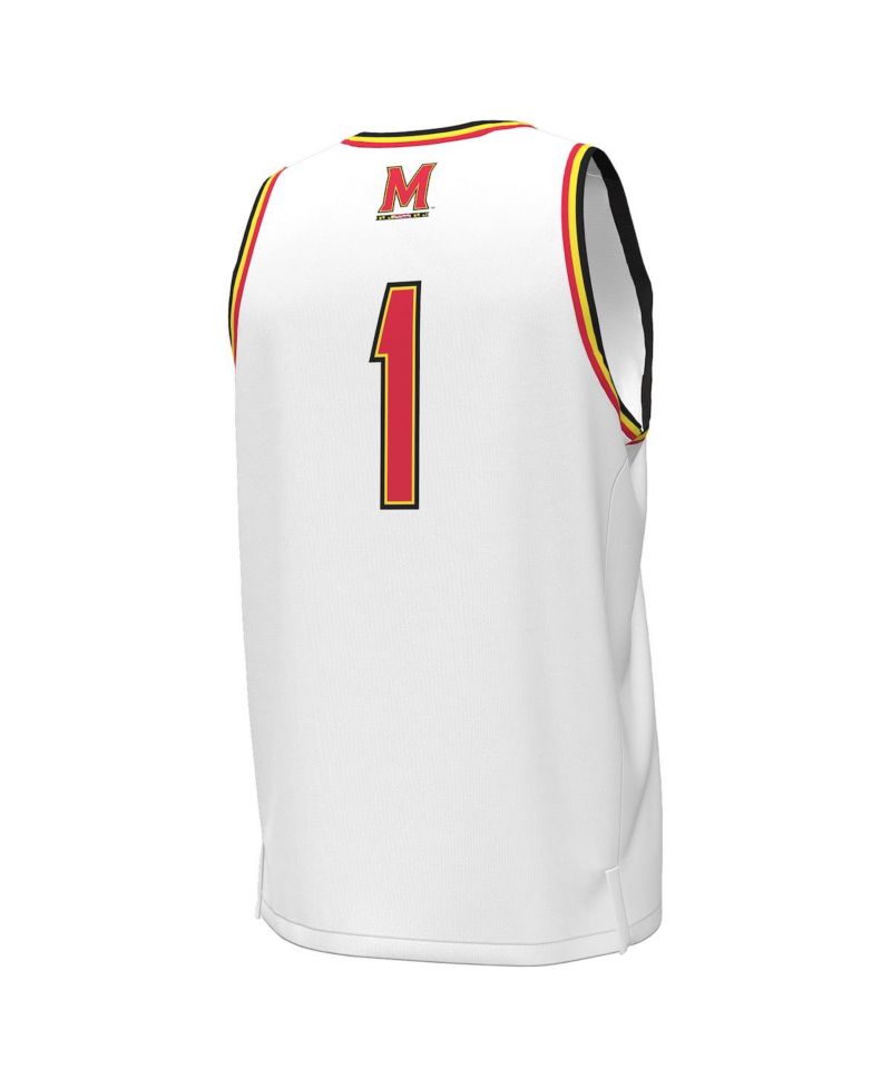 Men's 1 White Maryland Terrapins Replica Basketball Jersey