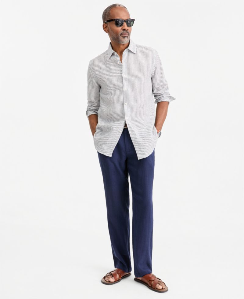 Men's Stripe Linen Button-Up Shirt