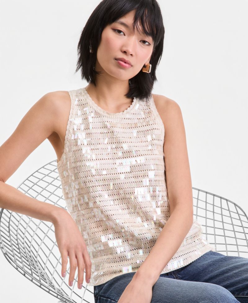 Women's Sequin Crochet Cotton Tank Top