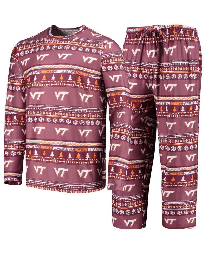 Men's Maroon Virginia Tech Hokies Ugly Sweater Long Sleeve T-shirt and Pants Sleep Set