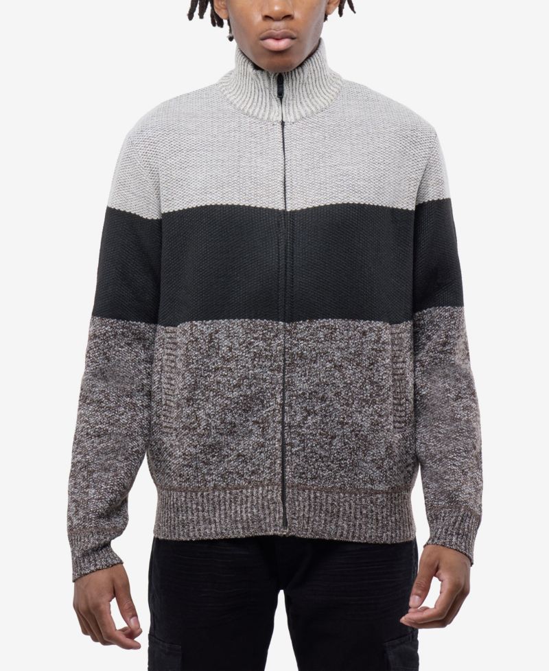 Men's Full Zip Mock Neck Sweater With Fleece Lining