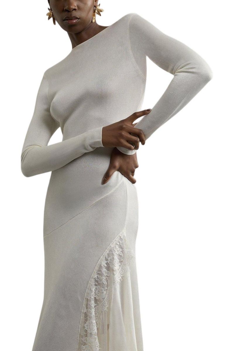 Women's Slinky Lace Asymmetric Maxi Dress