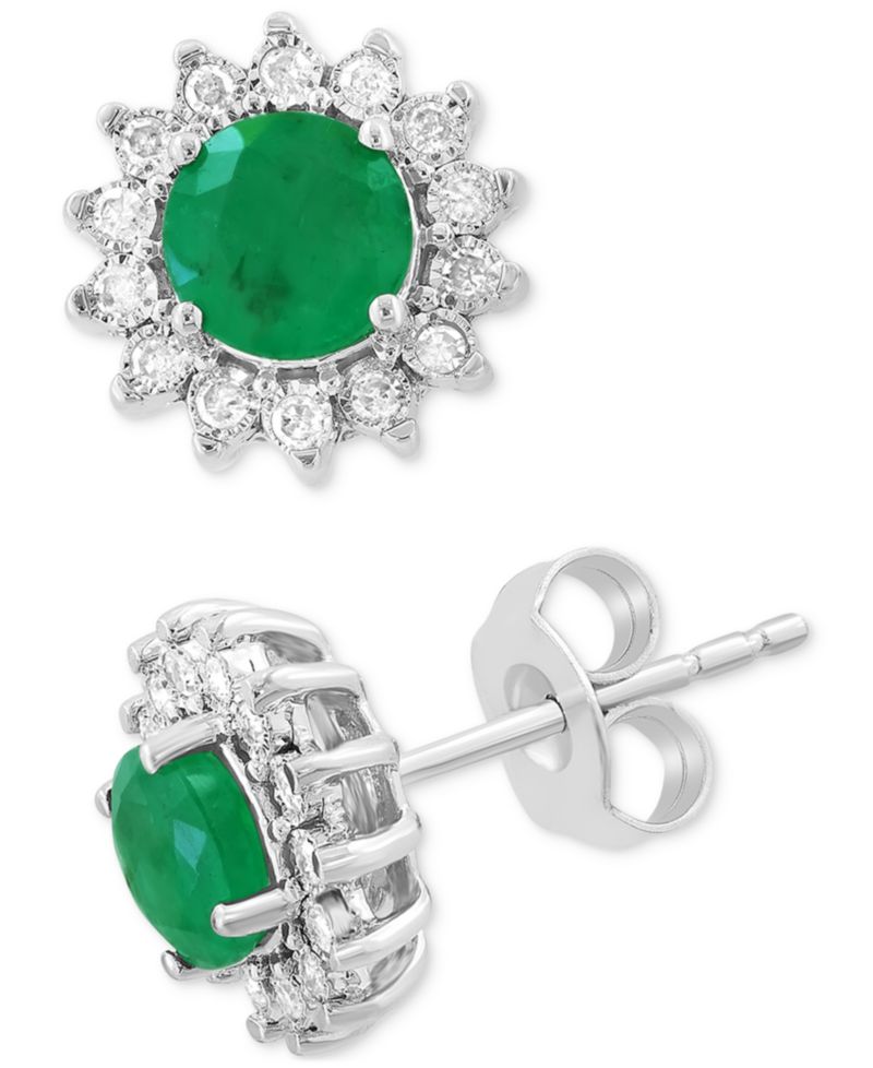 EFFY® Sapphire (1-1/6 ct. t.w.) & Diamond (1/6 ct. t.w.) Halo Stud Earrings in 14k White Gold or Two Tone Gold (Also available in Ruby, & Emerald)