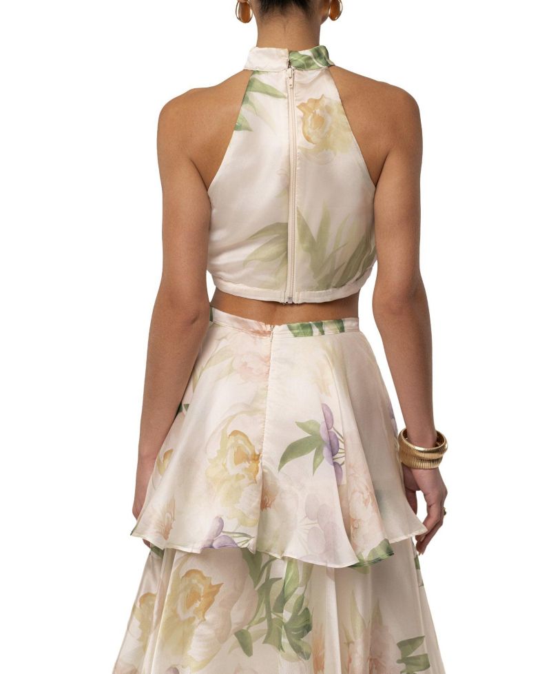 Women's Botanical Dreams Floral-Print Halter Cropped Top and Tiered Maxi Skirt, 2-Piece Set