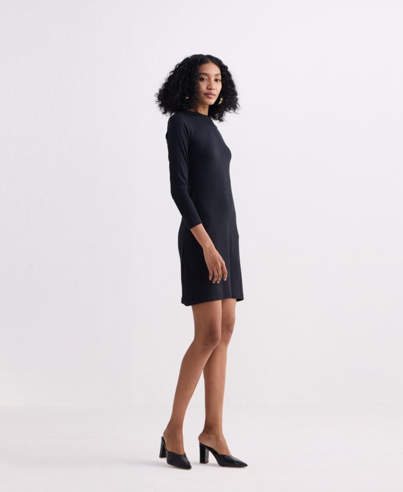 Women's Long Sleeves Fitted Short Dress in Black