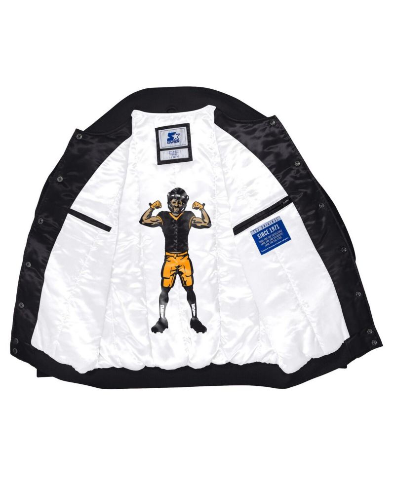 Men's Black Pittsburgh Steelers Exclusive Satin Full-Snap Varsity Jacket