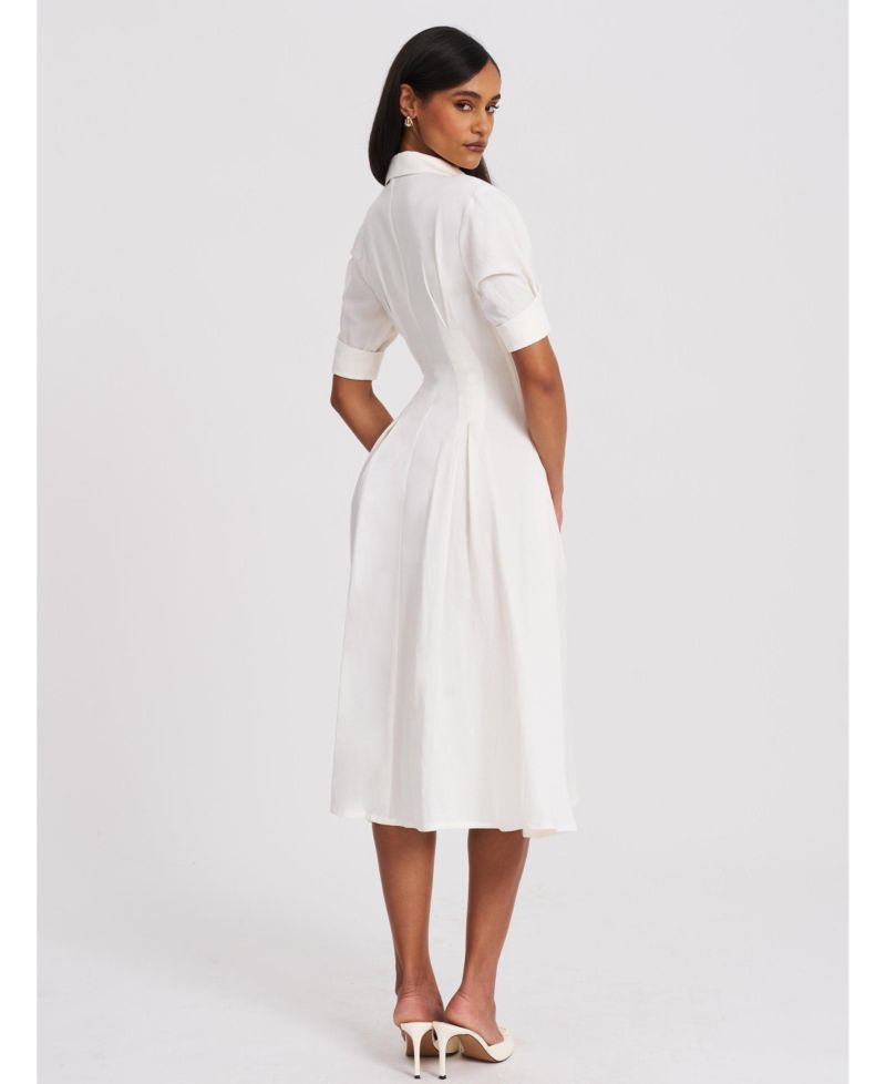Women's Palina Lyocell Pleated Midi Preppy Shirt Dress