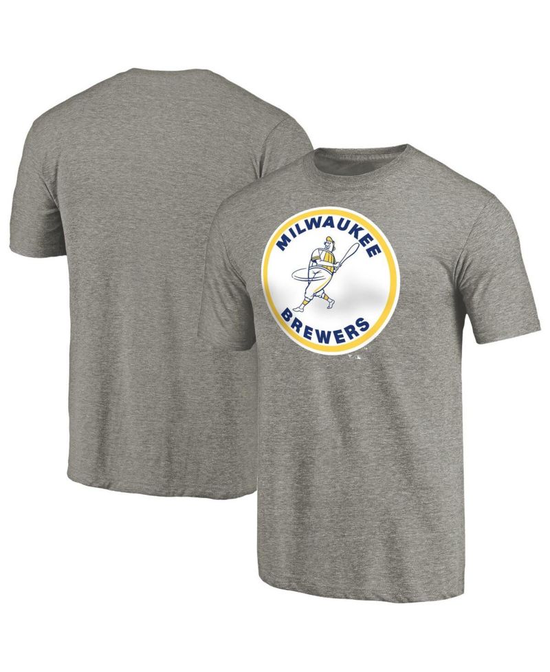 Men's Ash Milwaukee Brewers Cooperstown Collection Forbes Tri-Blend T-Shirt