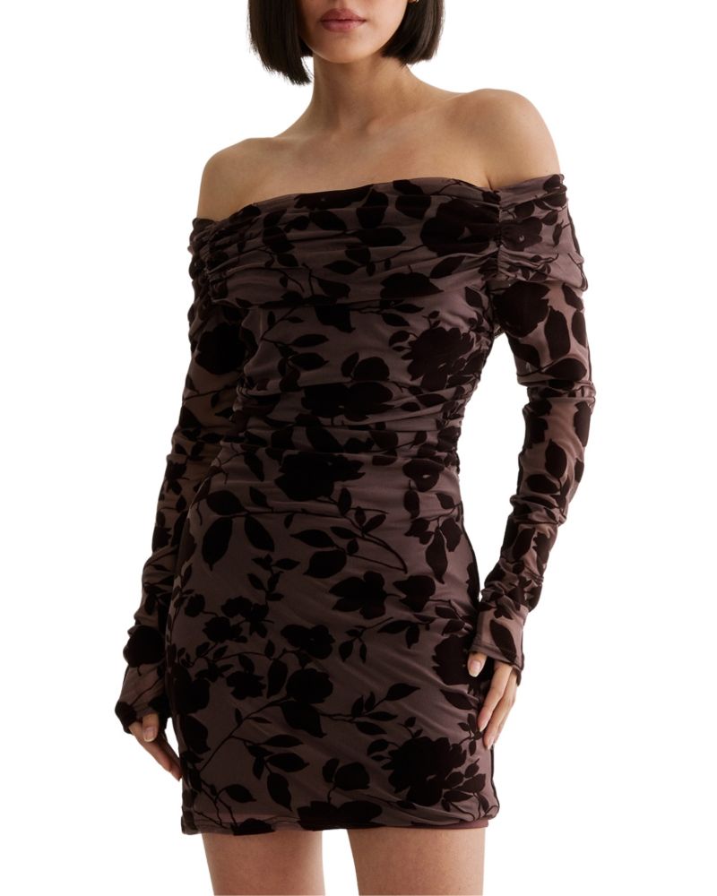 Women's Floral Devore Ruched Mini Dress