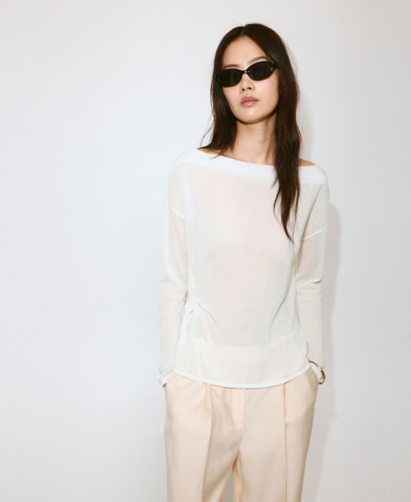 Women's Fine-Knit Bow Boat-Neck Long-Sleeve Sweater