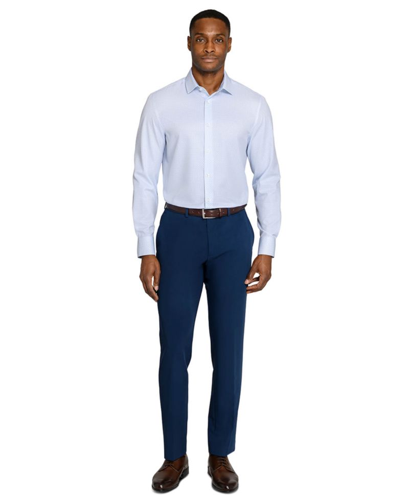 Men's Spread Collar Slim-Fit Performance Stretch Comfort Dress Shirt