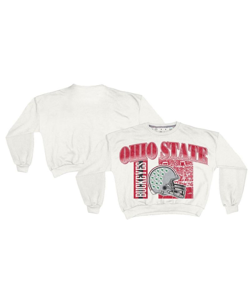 Women's White Ohio State Buckeyes Oversized Janice Retro Waist-Length Sweatshirt