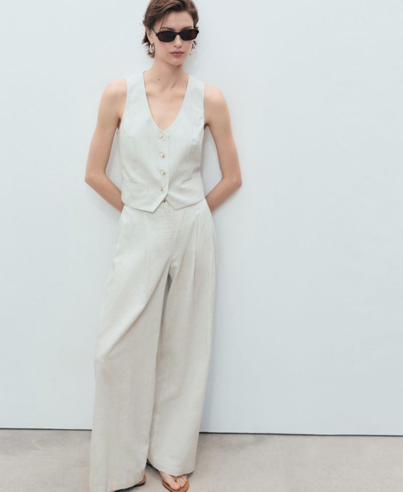 Women's Straight-Fit Linen-Blend Suit Pants
