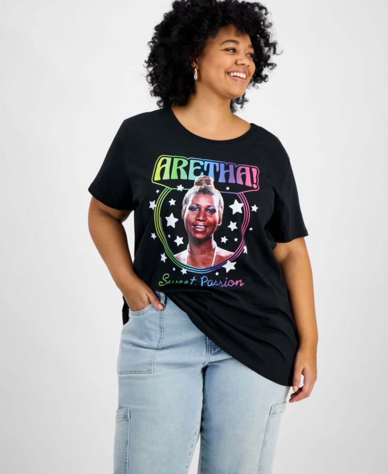 Trendy Plus Size Cotton Aretha Franklin Graphic Tee