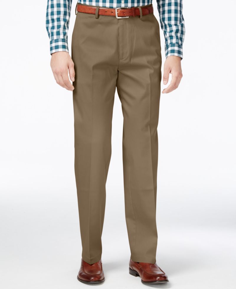 Men's Big & Tall Premium No Iron Khaki Classic Fit Flat Front Hidden Expandable Waistband Pants