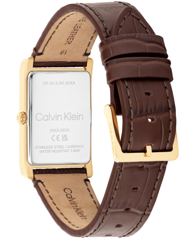 Men's Dapper Brown Leather Strap Watch, 24mm