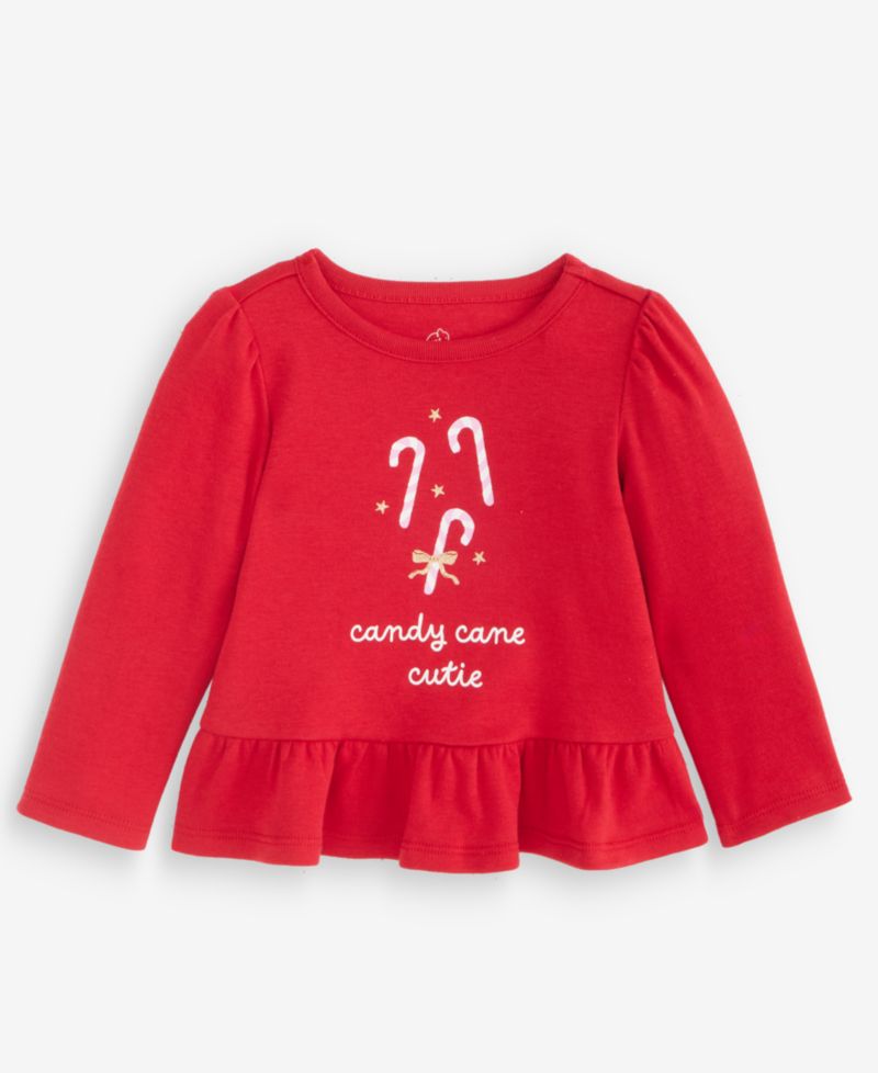 Baby Girls' 3M-24M Mix & Match Long-Sleeve Candy Cane Peplum T-Shirt