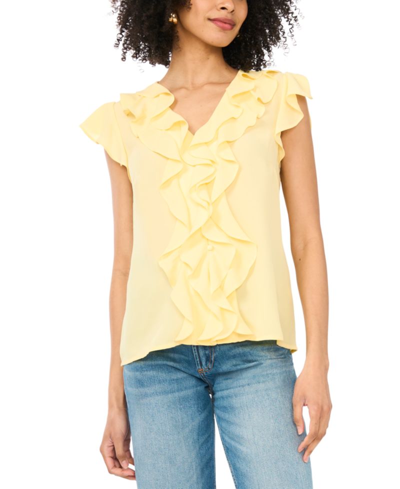 Women's Short Flutter-Sleeve V-Neck Top