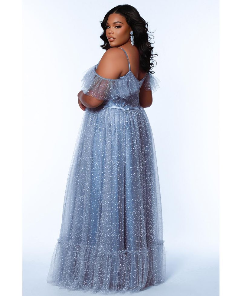 Women's V-Neckline Flutter Sleeve Slim A-line Gown