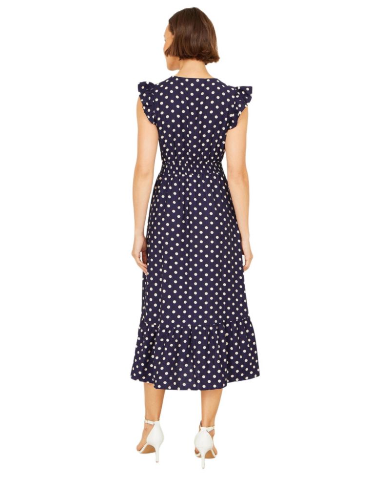 Women's Spot Ruched Waist Midi Dress