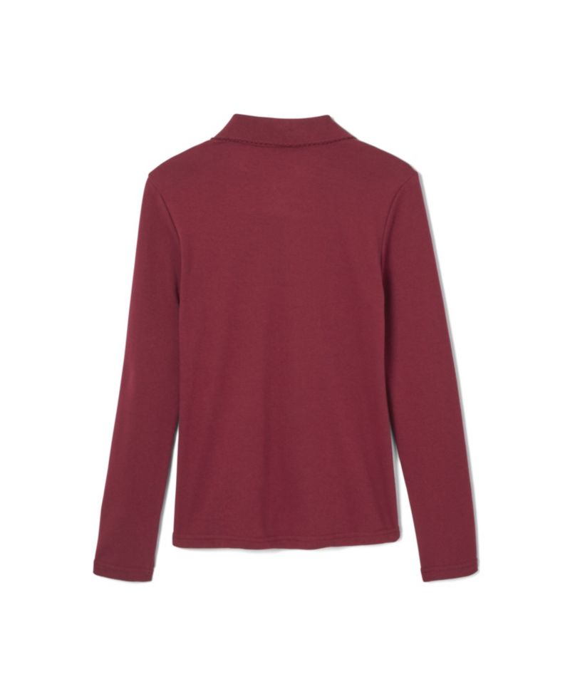 Little Girls Uniform Long Sleeve Interlock Knit Polo with Picot Collar