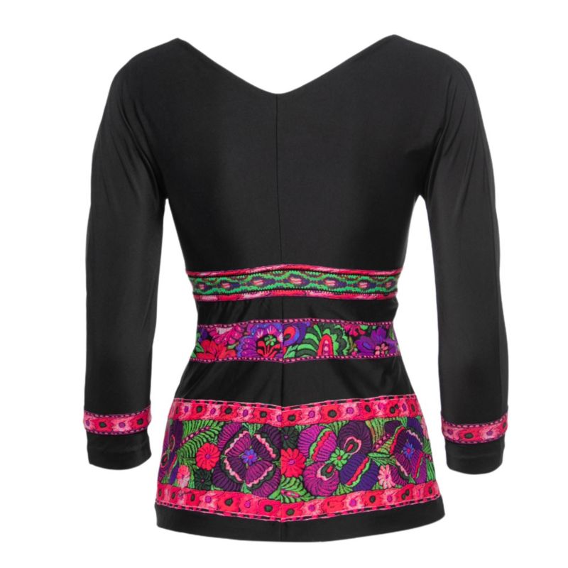 Women's Black Floral Printed Jersey V-Neck Top