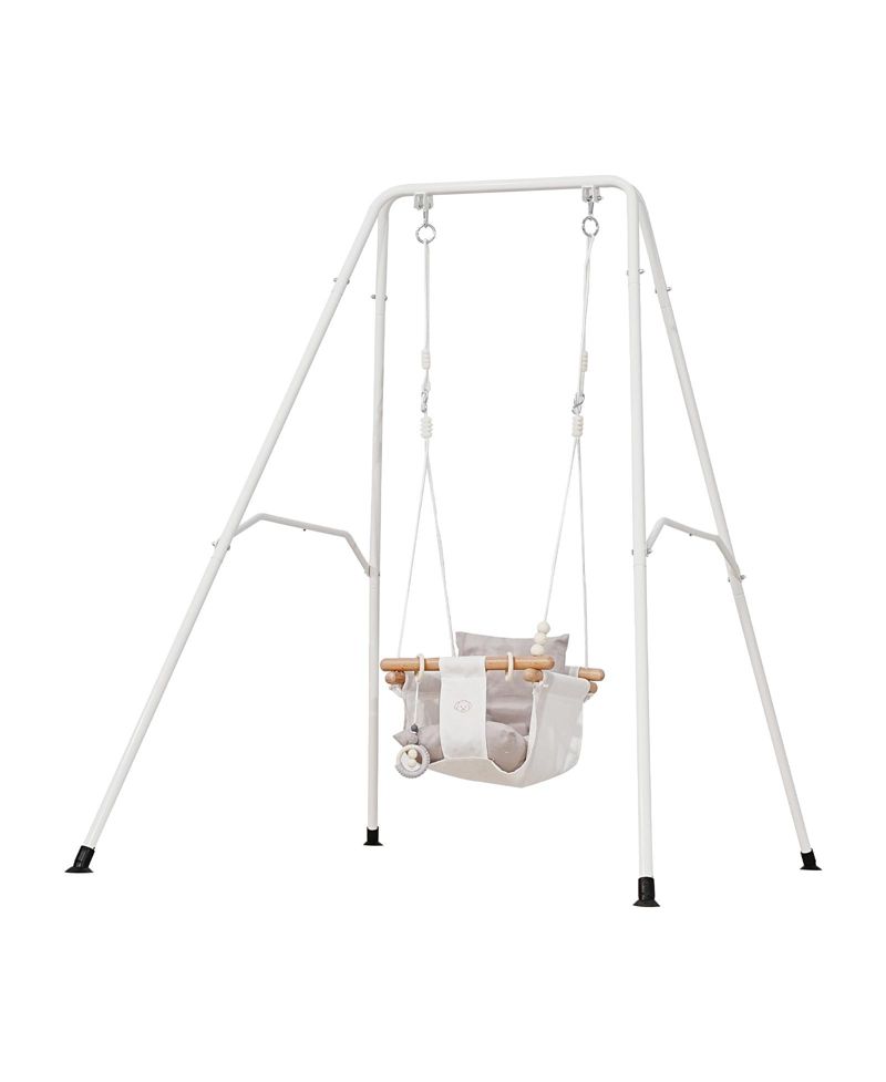 Toddler Swing and Jumper, 2-in-1 Baby Swing Set and Bouncer with Foldable A-Frame Metal Stand, Canvas Seat and 50 lb Capacity