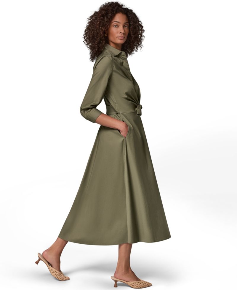Women's Poplin Fit-and-Flare Midi Shirt Dress