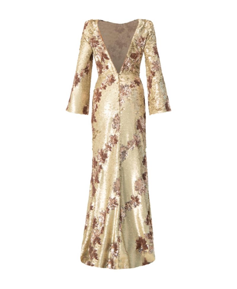 Women's Floral Sequin Gown with Open Back