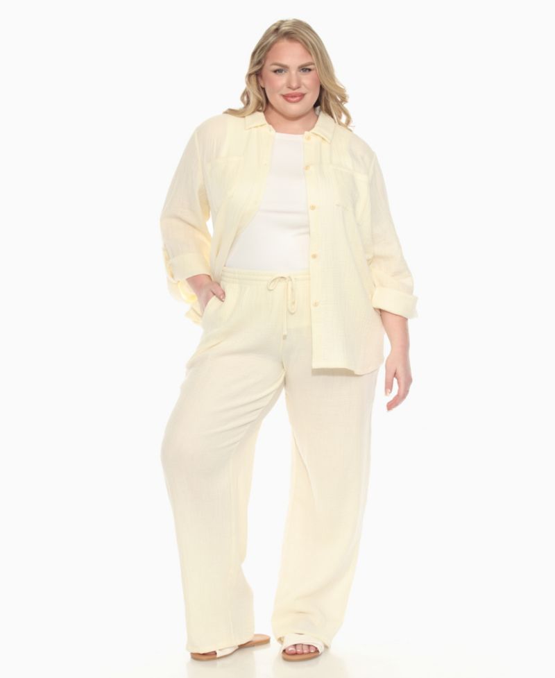 Plus Size Long Sleeve Button Down Cotton Gauze Set