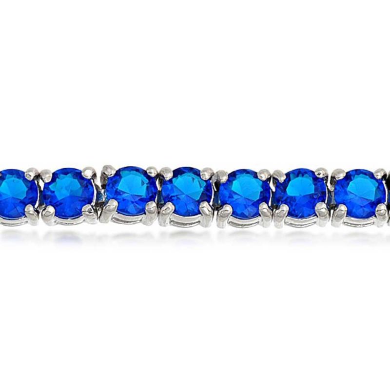 Classic 12CTW Round CZ Basket Set Blue Tennis Bracelet Silver Plated 7.5"