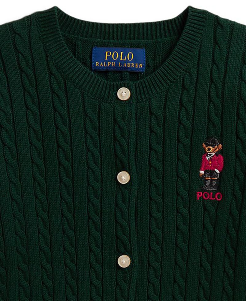 Girls' 2T-6X Polo Bear Mini-Cable Cardigan