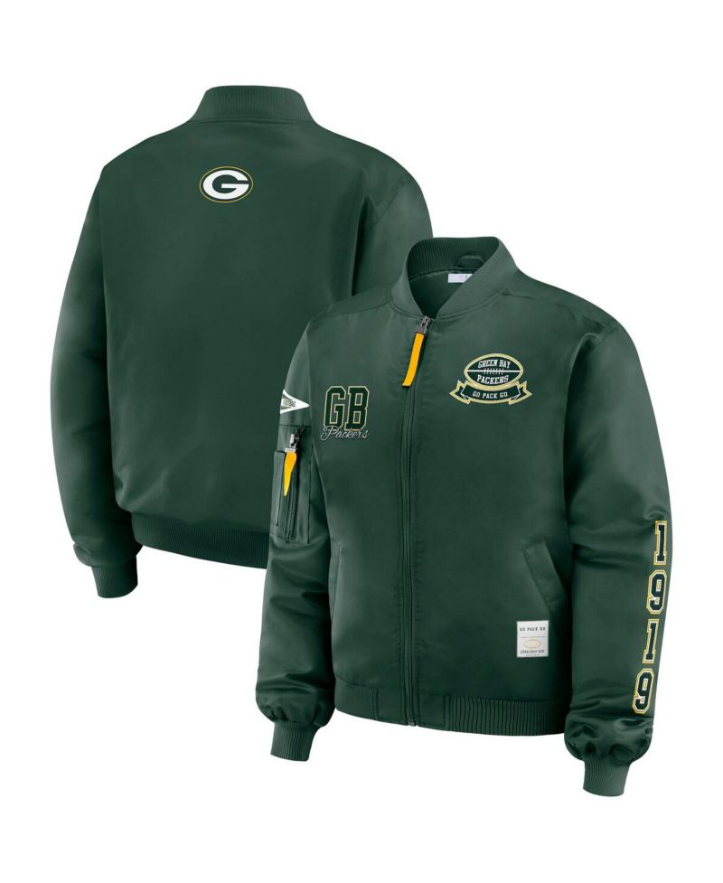 Women's Green Green Bay Packers Patch Full-Zip Bomber Jacket