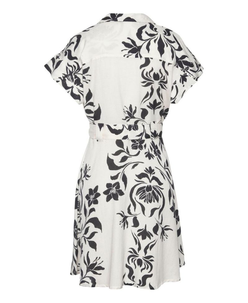Women's Viscose Belted Button-Front Lightweight Dress