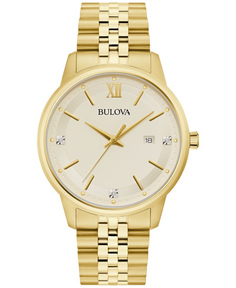 Men's Classic Diamond Accent Gold-Tone Stainless Steel Bracelet Watch 41mm