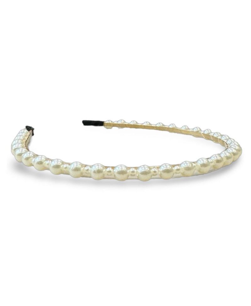 Thin Embellished Headband - White Pearl