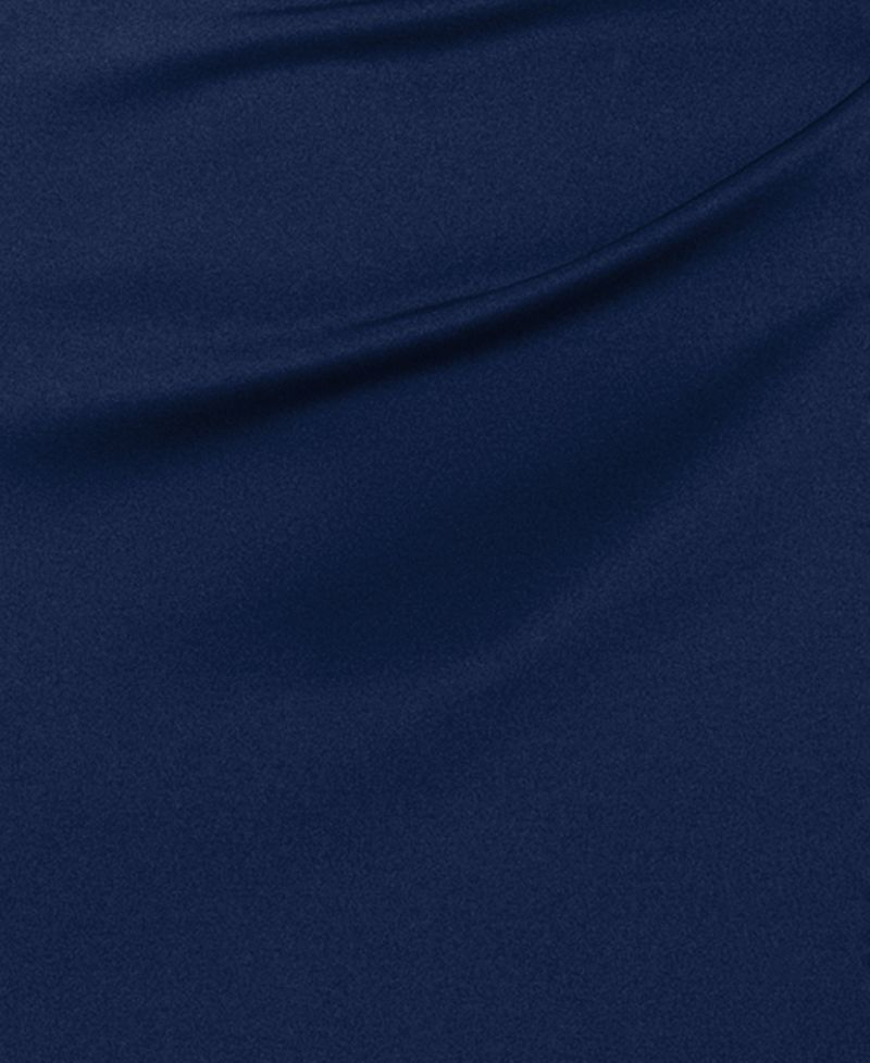 Petite Asymmetric Neck Side Ruffle Gown