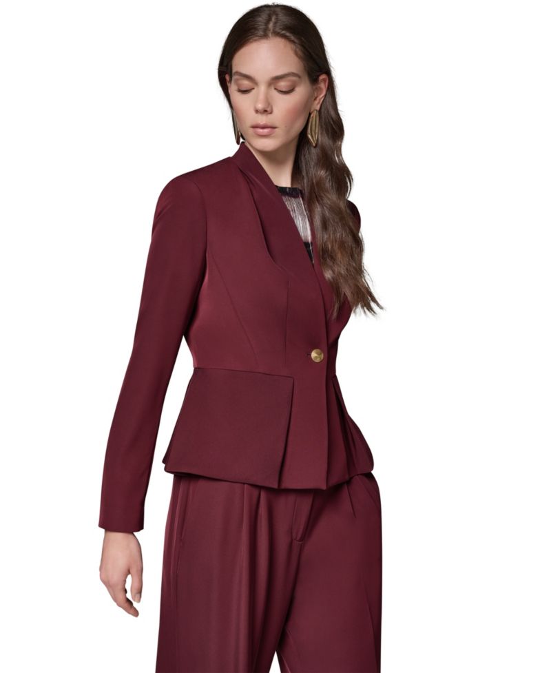 Women's Petite Collarless Peplum Blazer