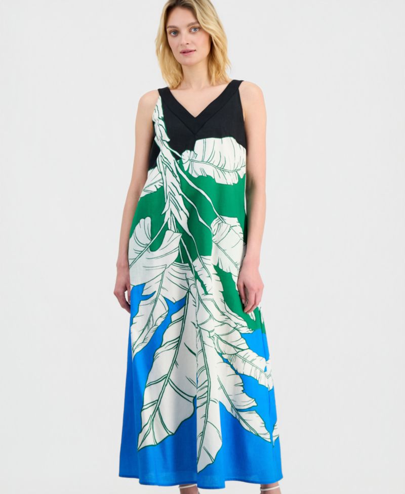 Women's Sleeveless Double V-Neck A-Line Maxi Dress