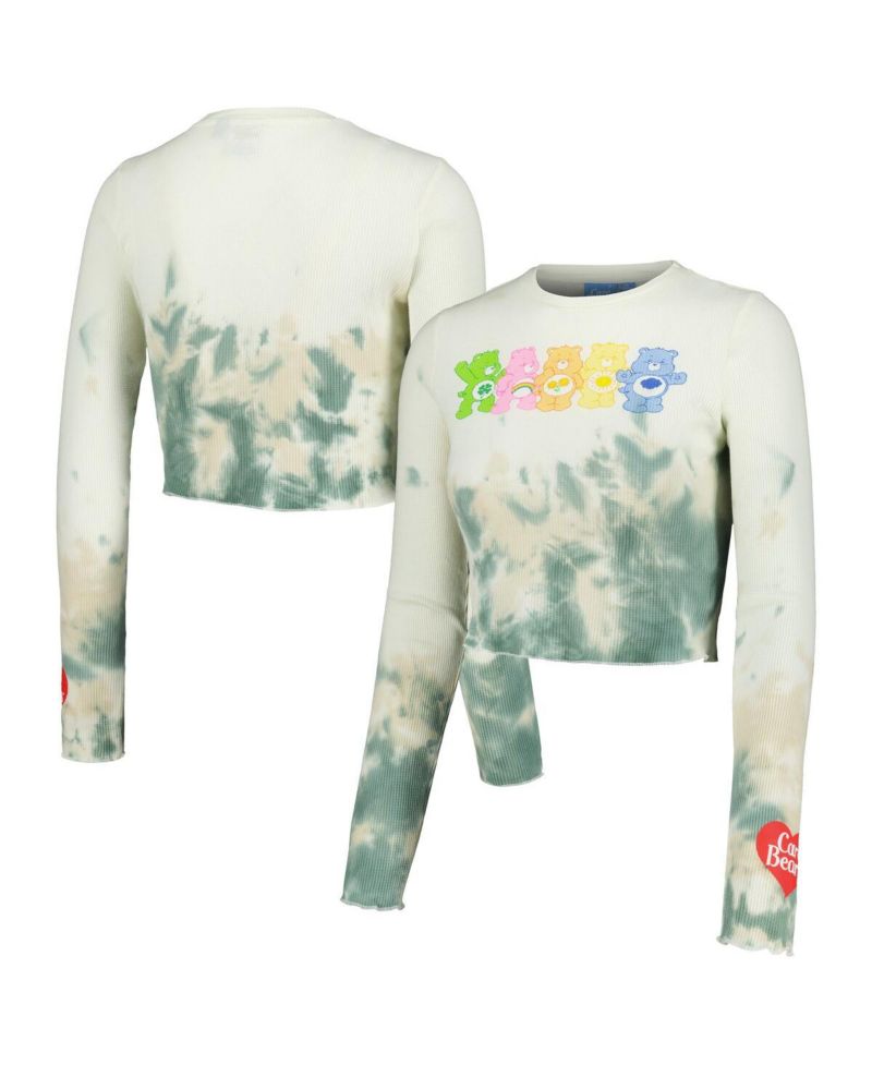 Men's and Women's Natural Care Bears Line-Up Tie-Dye Cropped Long Sleeve T-Shirt