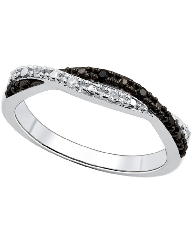 Black and White Diamond Weave Ring in Sterling Silver (1/10 ct. t.w.)