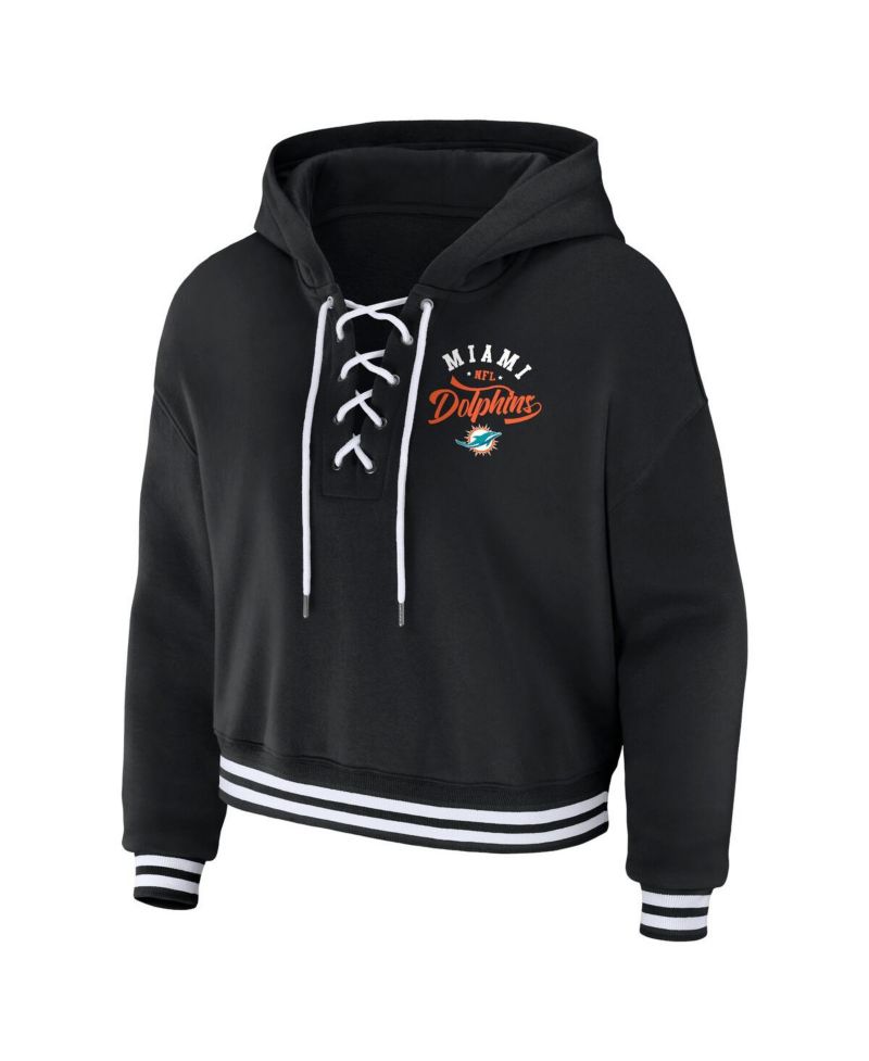 Women's Black Miami Dolphins Lace-Up Pullover Hoodie
