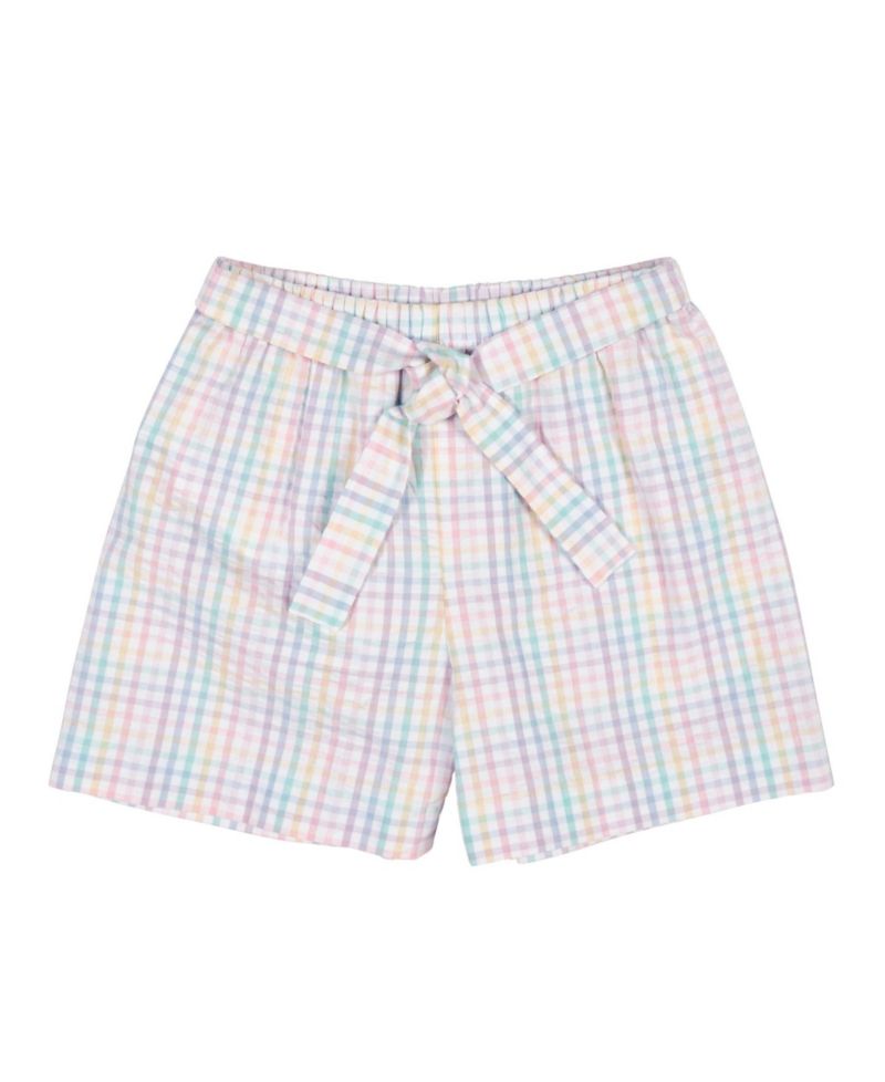 Big Girls Plaid Seersucker Shorts With Waist Tie