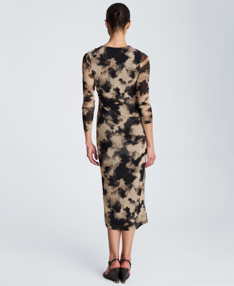 Women's Knot Front Printed Mesh Midi Dress