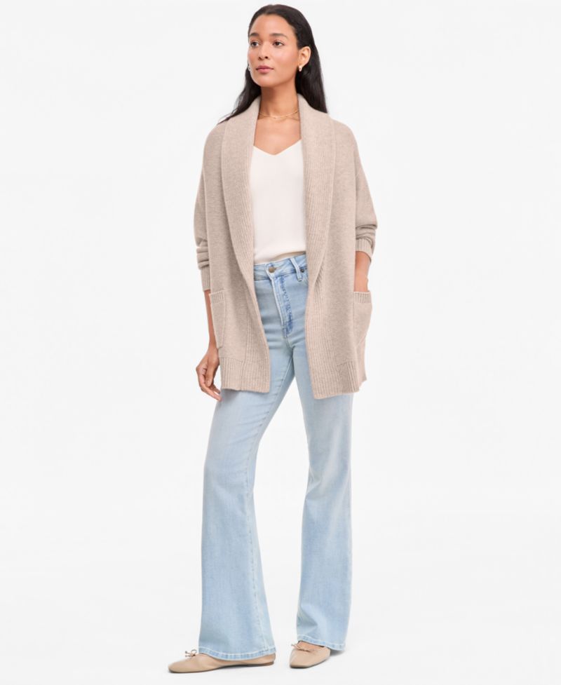 Plus Size 100% Cashmere Shawl-Collar Cardigan