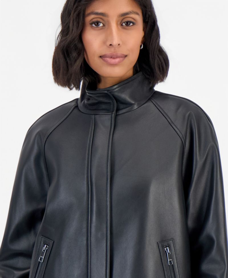 Women's Leather Stand-Collar Zip-Up Jacket
