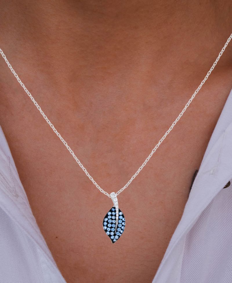 Cubic Zirconia Leaf 18" Pendant Necklace in Sterling Silver