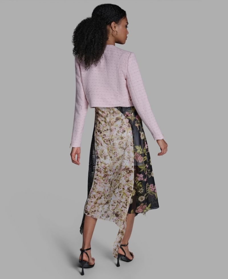 Women's Crewneck Textured Cropped Moto Jacket