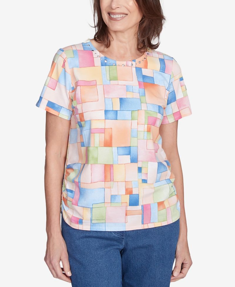 Petite Color Block Tile Top with Side Ruching
