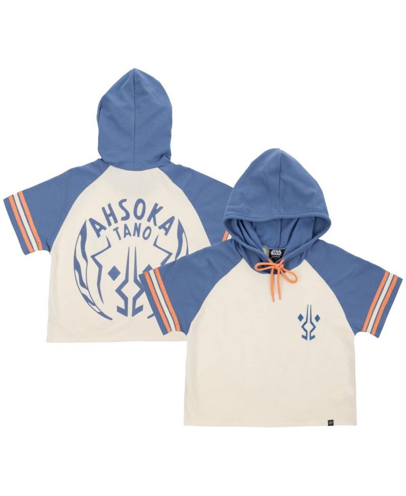 Women's Cream Star Wars Ahsoka Tano Raglan Cropped Pullover Hoodie
